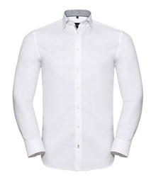 Russell Collection Long Sleeve Contrast Herringbone Shirt
